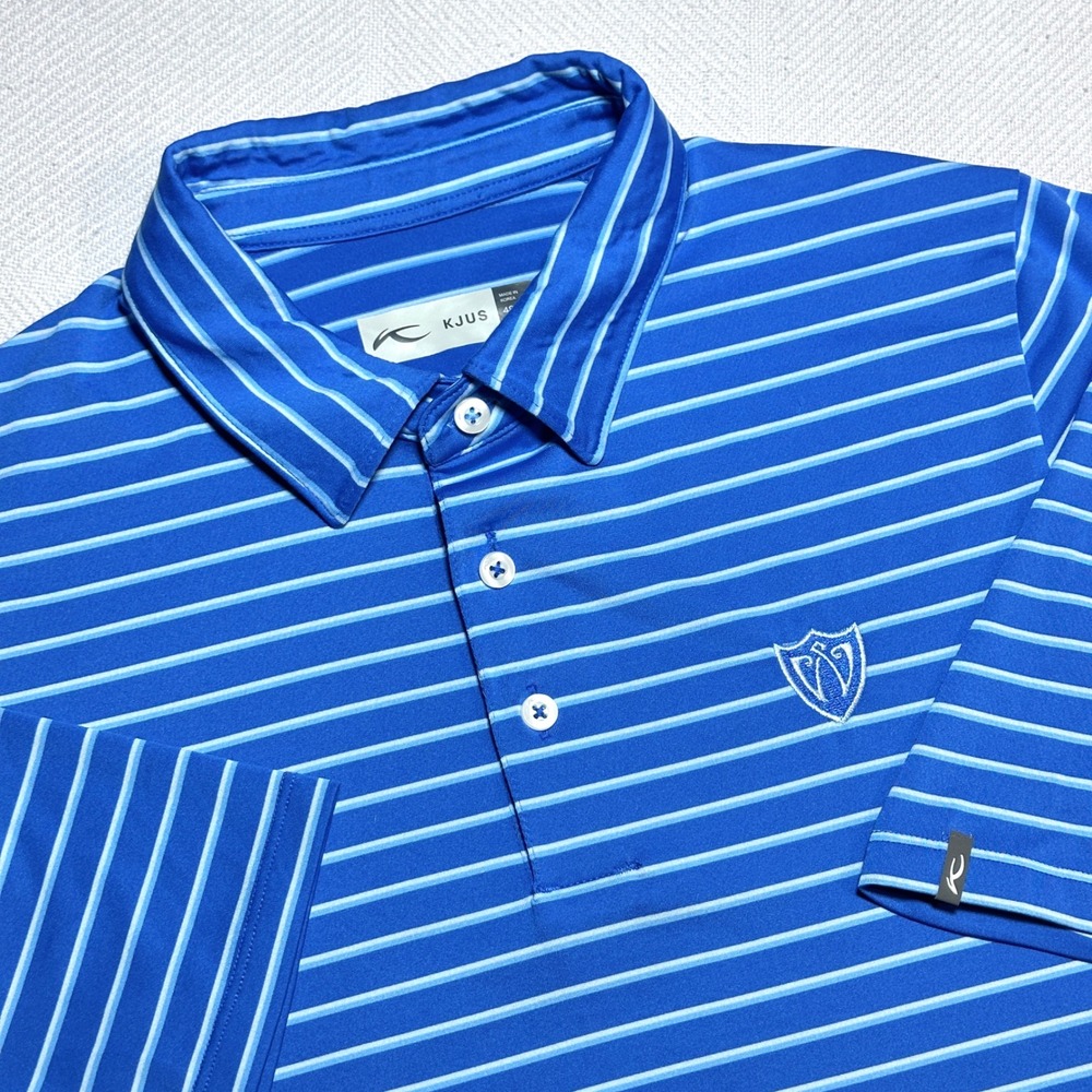 KJUS Soren Stripe Golf Polo Shirt Mens 48 Small Blue Performance Westmoreland CC